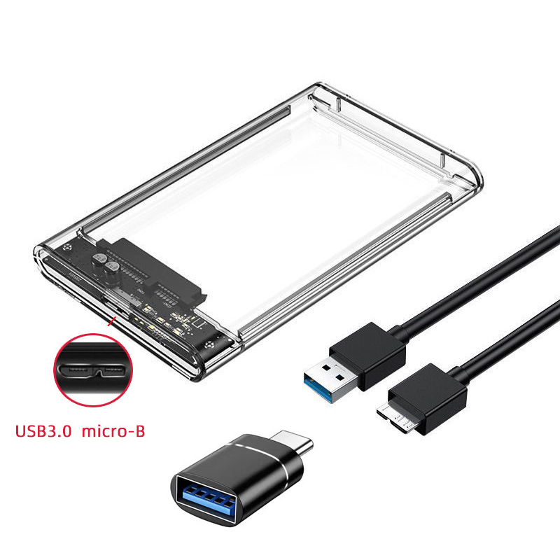 Caja HDD SSD de 2,5 pulgadas SATA a USB 3,0/Tipo C carcasa de disco duro externo transparente sin herramientas compatible con UASP SATA III para ordenador portátil: Negro