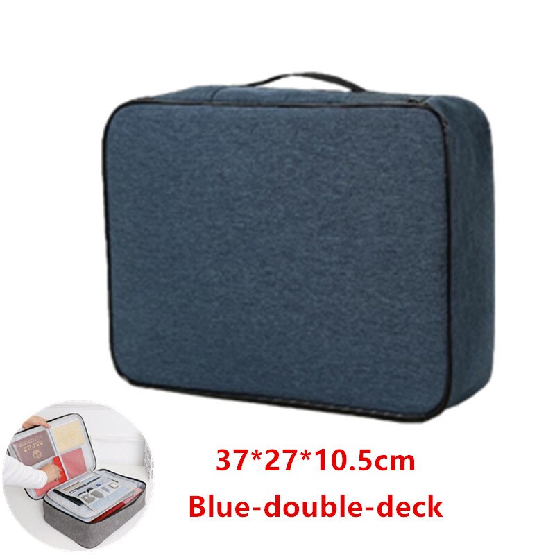 Bolsa de documentos de gran capacidad, Cartera de pasaporte de viaje, organizador de tarjetas, negocio de los hombres, paquete de almacenamiento impermeable, artículo de accesorios para el hogar: Blue-double-deck