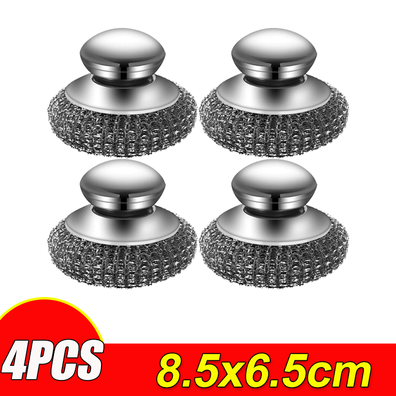 Stainless Steel Pot Brush With Handles Dishwashing Wire Ball Heavy Duty Metal Scrubber For Dishes Pan Household Cleaning Tools: Pink