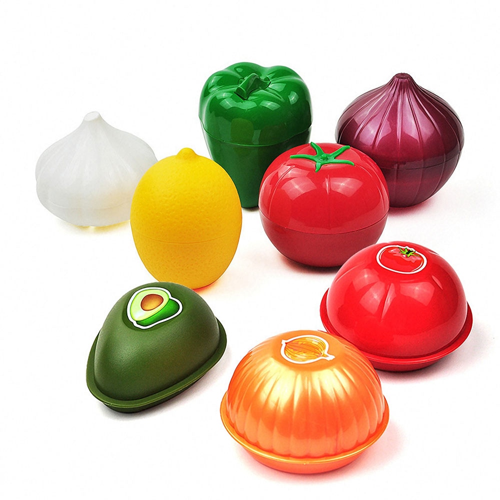 Plast lök grön paprika vitlök formade matbehållare skarpare citron frukt fodral färsk låda kylskåp hem förvaring