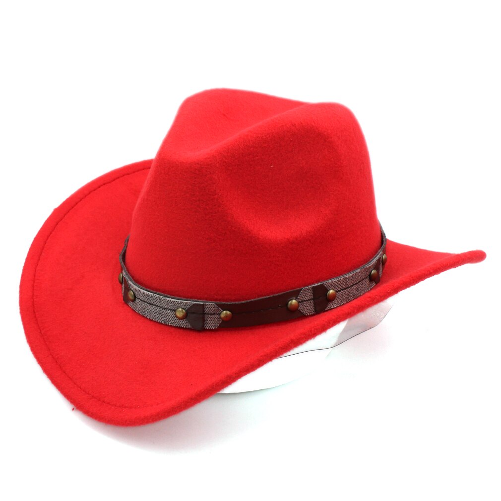 Mistdawn-Sombrero de vaquero occidental clásico Retro Unisex, gorra de ala ancha con banda de cuero, tamaño 56-58cm: Rojo