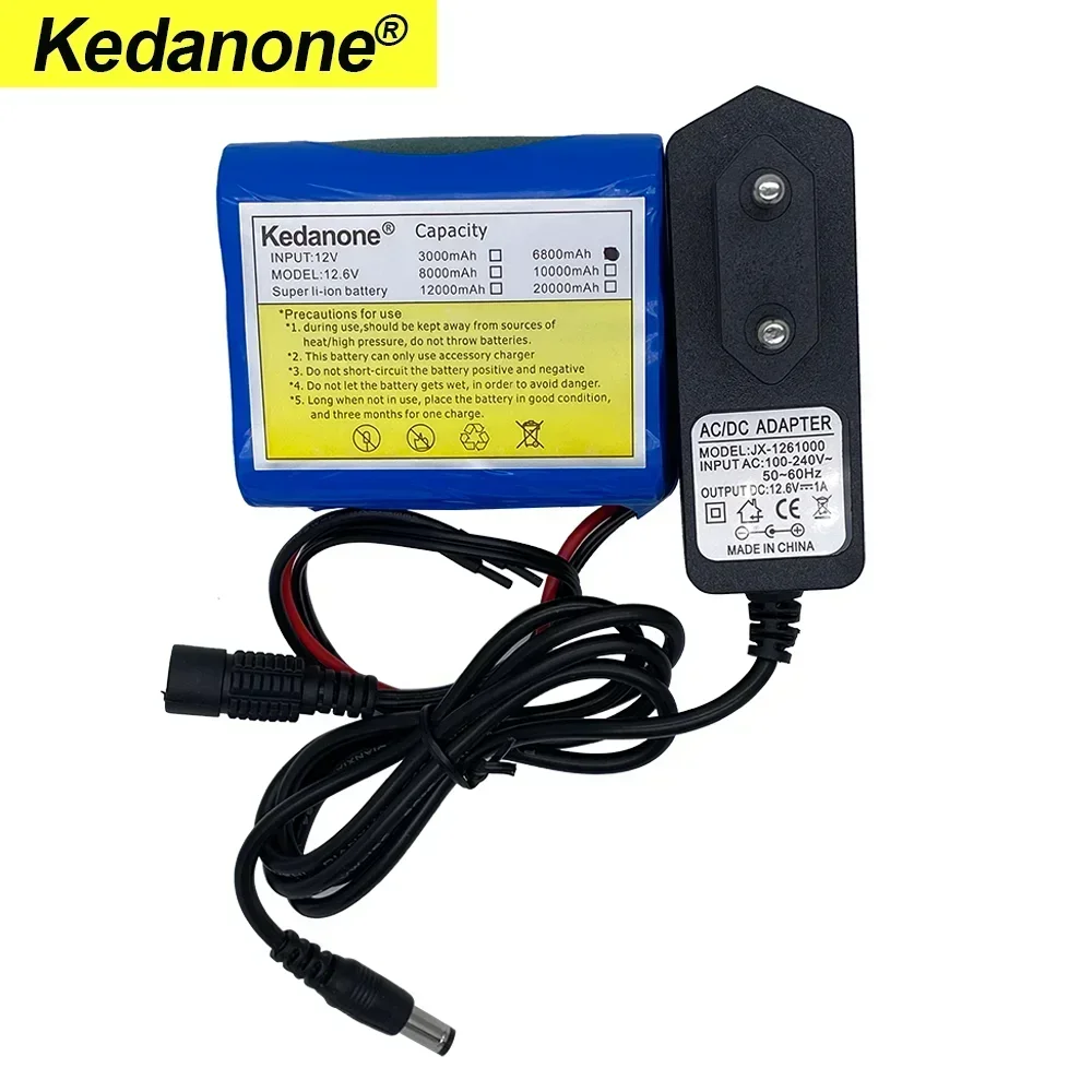 12V 6800mah battery 18650 Li-ion 6.8 Ah Rechargeable batteries with BMS Lithium Battery packs Protection Board +12.6V Charger: Blue