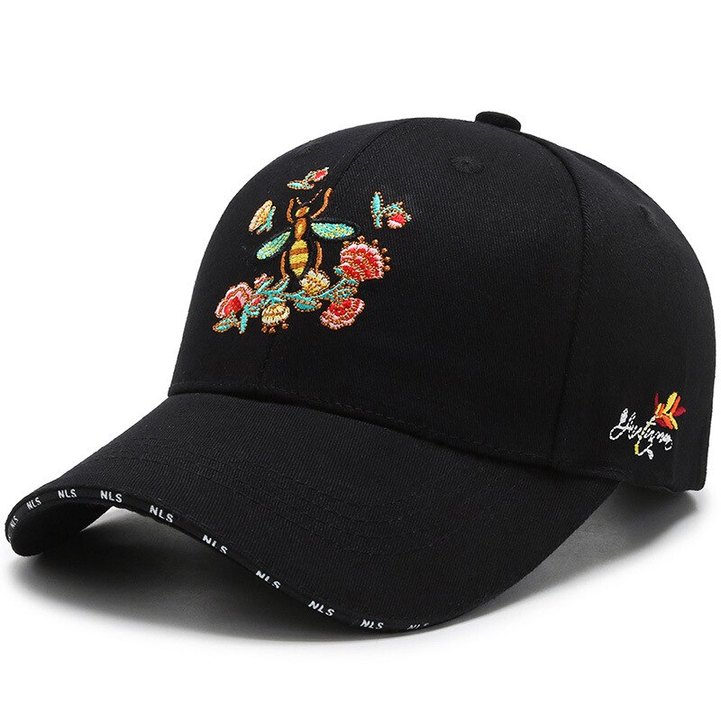 Unisex Paar Baseball Cap Mode Bloem Borduren Zon Hoeden Hard Top Honkbal Hoeden Voor Vrouwen: Black