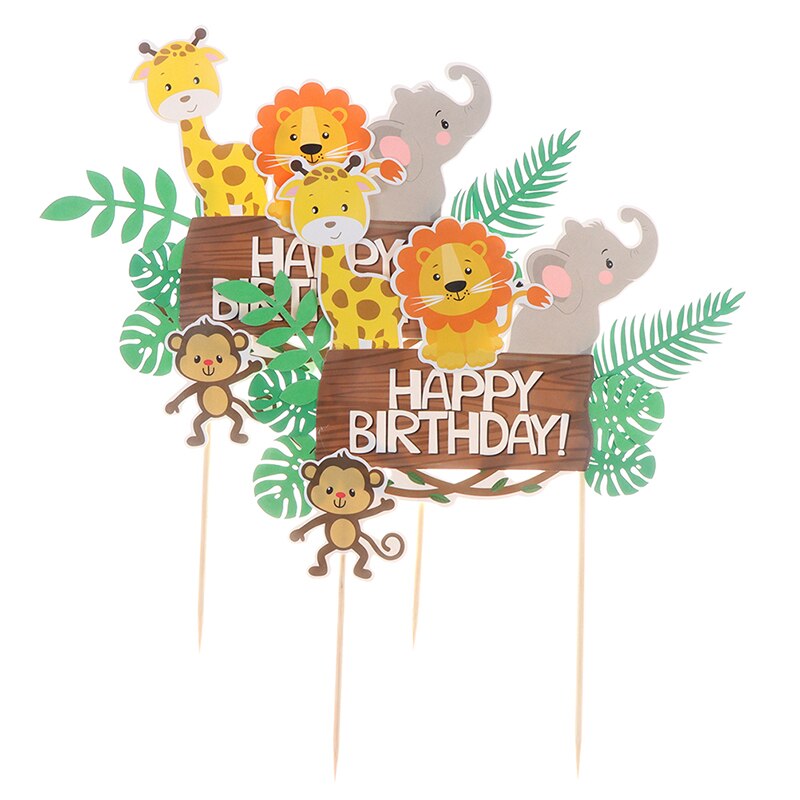 Décor de gâteau Safari Jungle, décor de fête d&#39;anniversaire, joyeux anniversaire, Lion, girafe, singe, 2022, 1 pièce