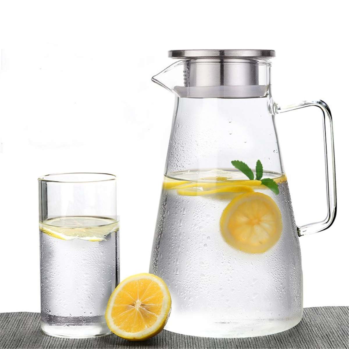 1/2X 1.5L Clear Glas Pitcher Jug Water Drinken Roestvrij Thee Pot Karaf + Filter Jug Water Drinken Theepot