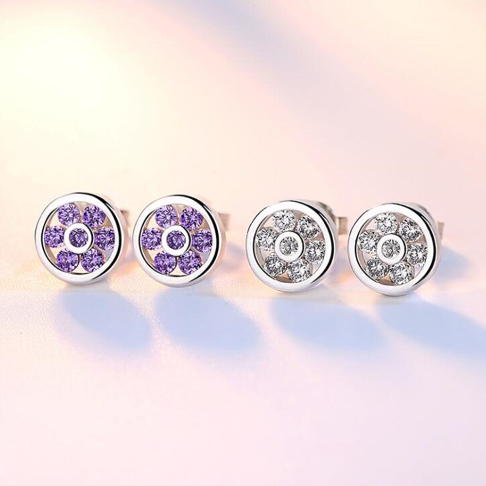 NEHZY 925 sterling silver Jewelry Stud Earrings Double Round Purple Cubic Zirconia Silver Earrings