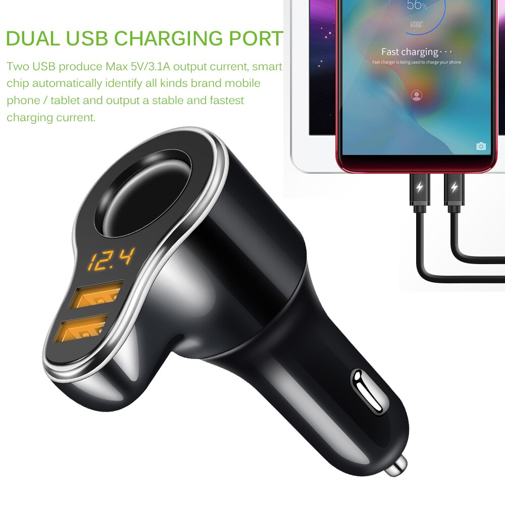 DC 12-24 v Sigarettenaansteker Charger & 3.1A Dual USB Charger Adapter Met Volmeter Ondersteuning Snelle lading Voor Diverse Auto 'S