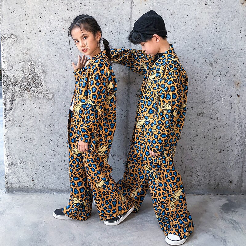 Enfant Cool Hip Hop vêtements léopard pinte surdimensionné petit haut jambe large Streetwear pantalon pour filles garçons Jazz danse Costume vêtements