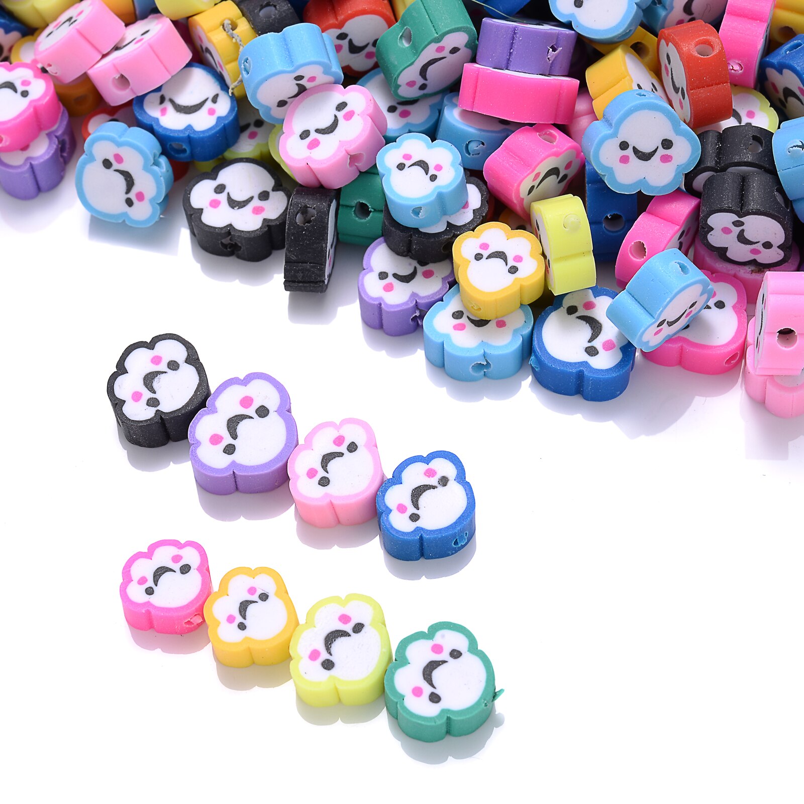 iYOE 30/50/100pcs Cute Cartoon Cloud Beads Smiley Clay Spacer Beads For Making Bracelet Earring Necklace Pendant