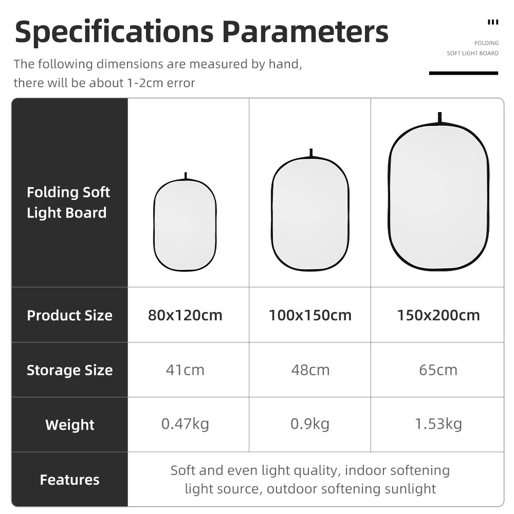 AMBITFUL 80x120cm 100x150cm 150 x 200cm Portable Oval Multi-Disc Transparent White Reflector Collapsible Studio Photo Diffuser