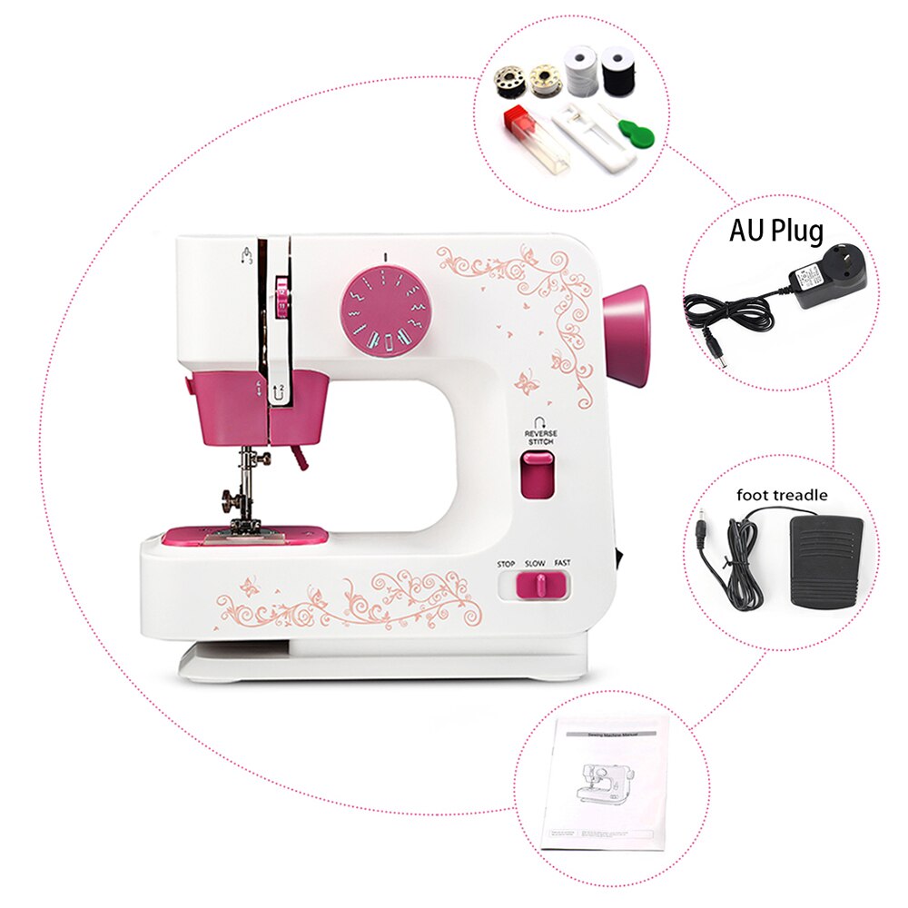 Home Electric Desktop Sewing Machine Household Overlock DIY clothes 2 speed 12 stitches portable Battery/DC adapter Hicello: AU PLUG