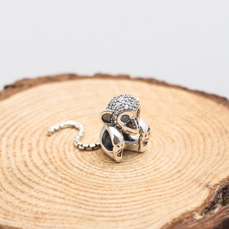 Echt 925 Sterling Silver Bead Charm Fonkelende Cheeky Aapje Charm Fit Vrouwen Mode Armband &amp; Armband Ketting Diy Je