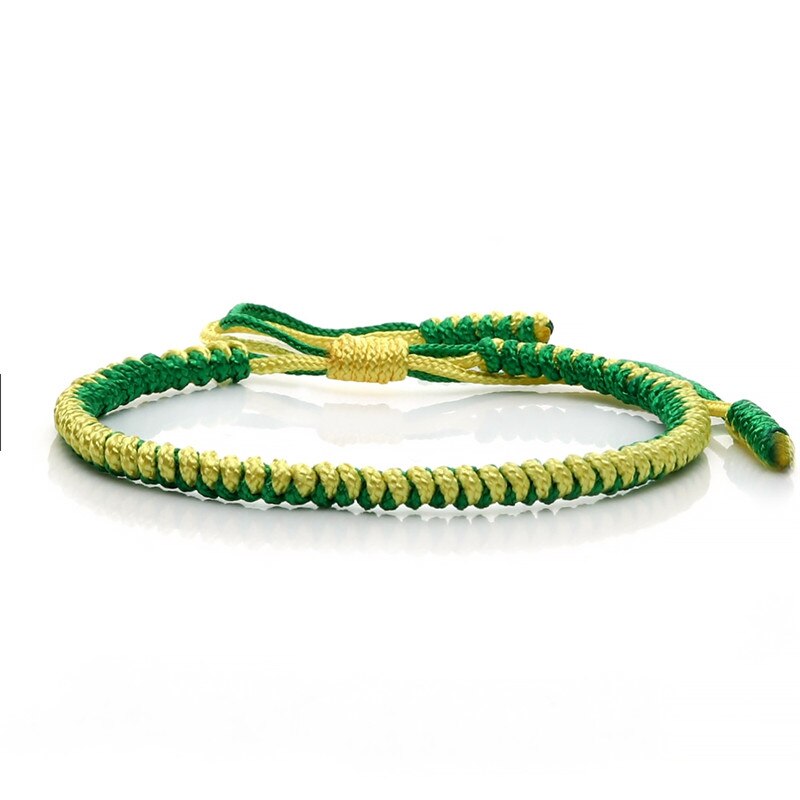 Original Multi couleur Bracelet tibétain bouddhiste chanceux à la main noeuds corde réglable Bracelets porte-bonheur & Bracelet pour femmes hommes bijoux: green-light yellow