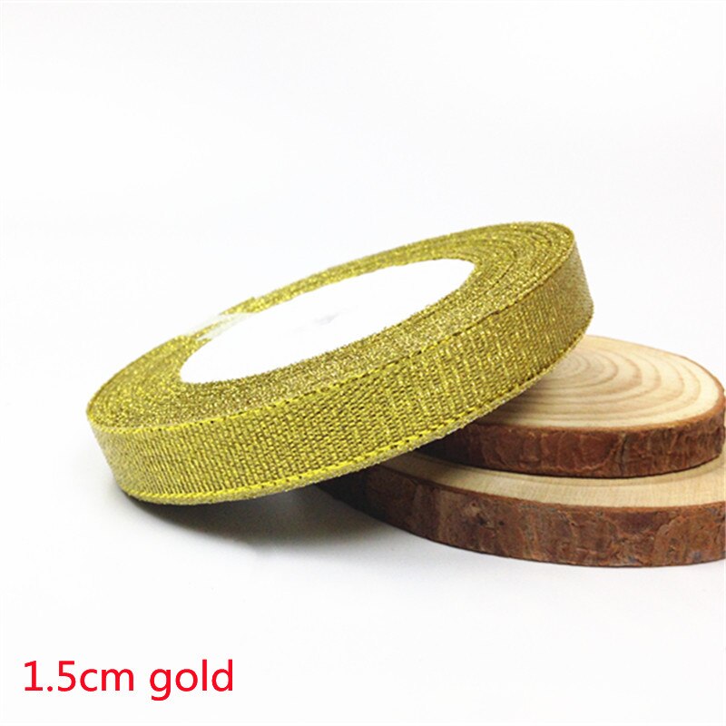25 Yards 6-50Mm Zilver Goud Zijde Satijn Organza Lint Bruiloft Decoratie Cake Diy Kerst Handwerk Accessoires tapes: 15mm Gold
