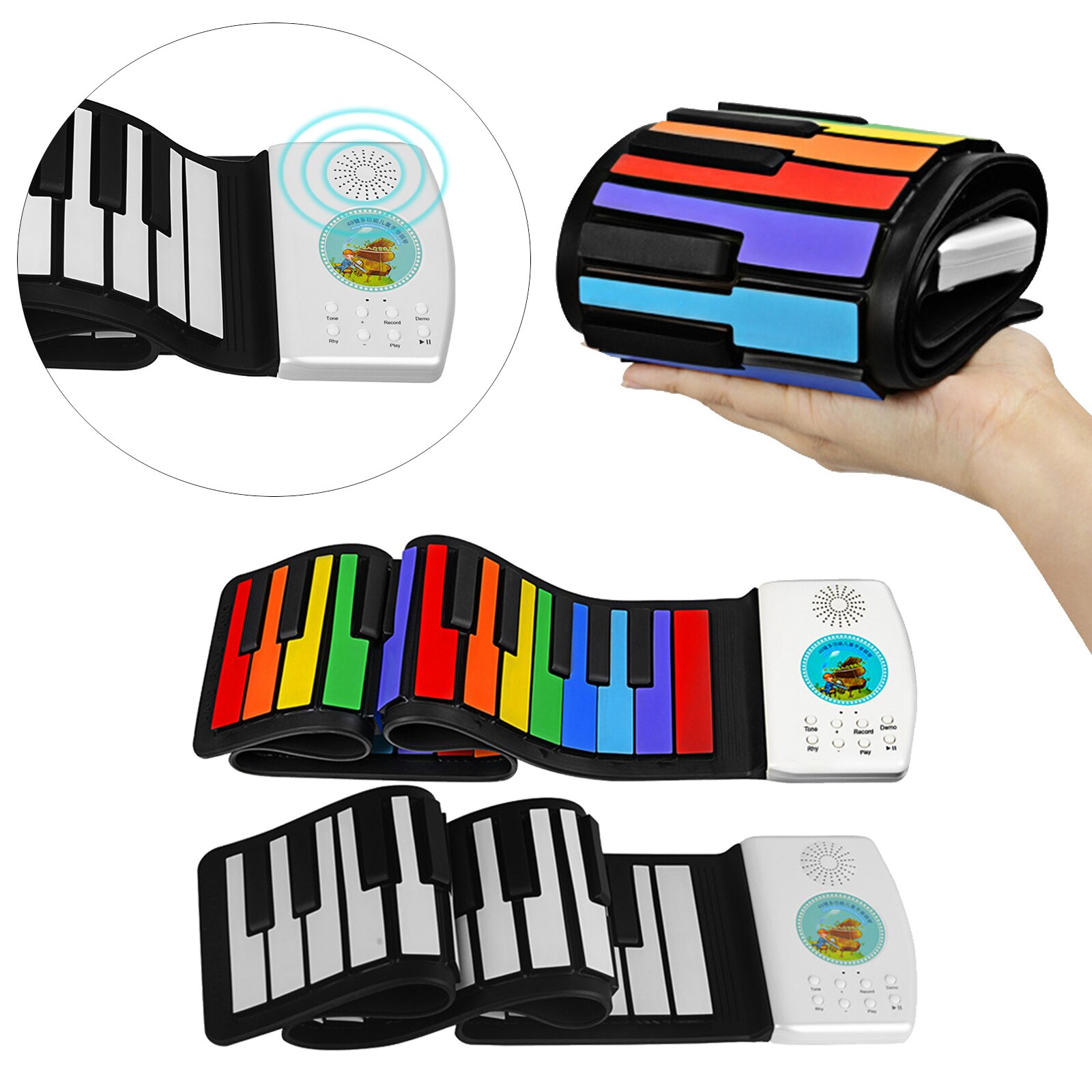 Roll Up Piano Foldable Piano 49 Keys Portable Piano Silicone Keyboard Built-in Battery Hand Roll Piano 47 Tones 128 Rhythms