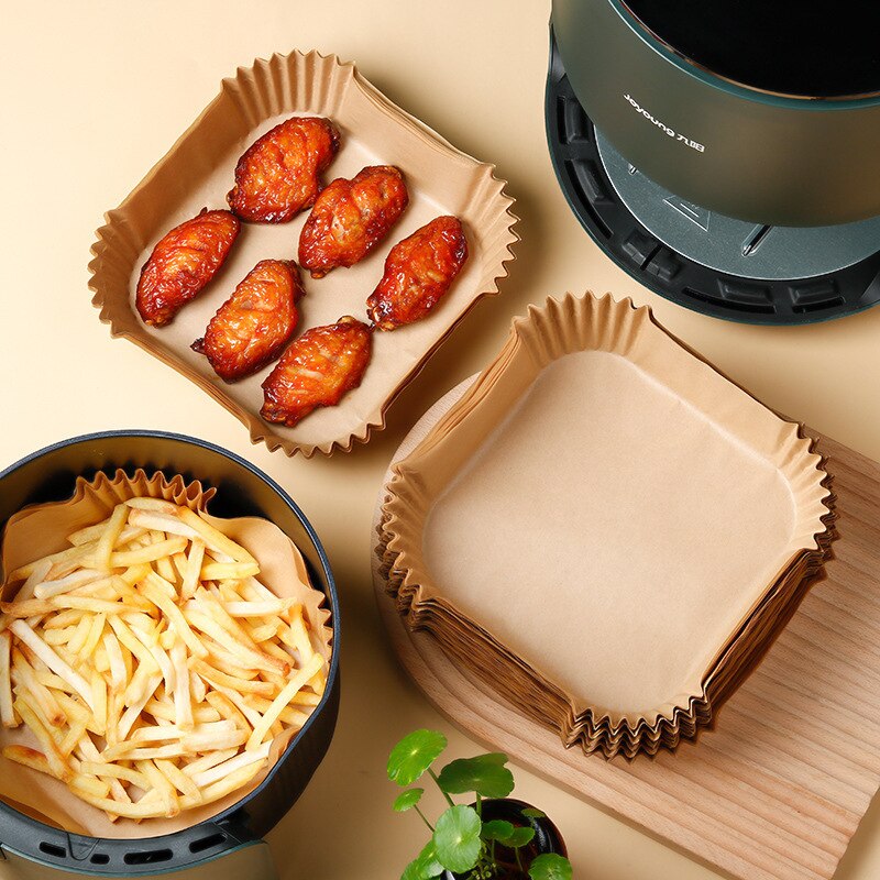 50 unidades, freidora de aire desechable, papel para pergamino, pulpa de madera, vaporizador de queso, accesorios para hornear, papel para freidora de aire