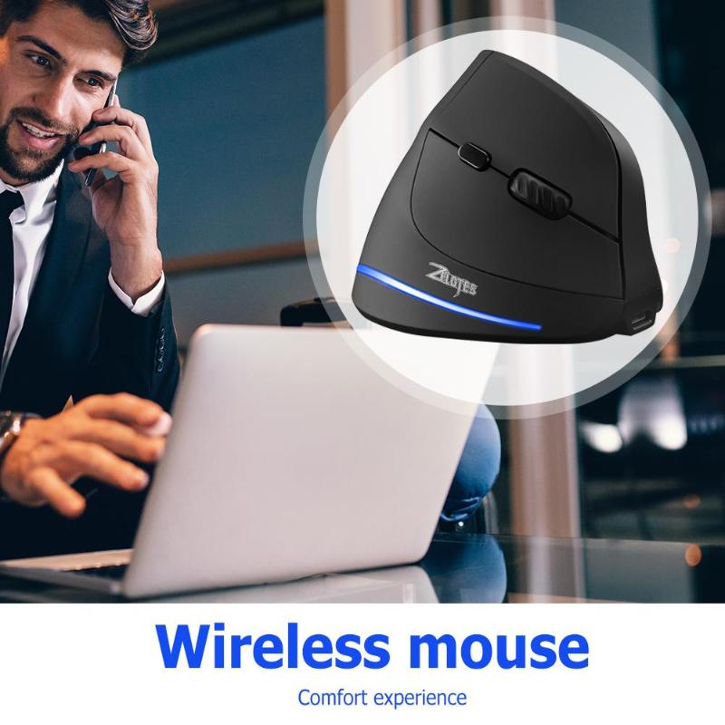 ZELOTES F-35 sans fil 2.4GHz Rechargeable souris verticale 6 boutons 2400 DPI réglable ergonomique optique souris d'ordinateur de jeu