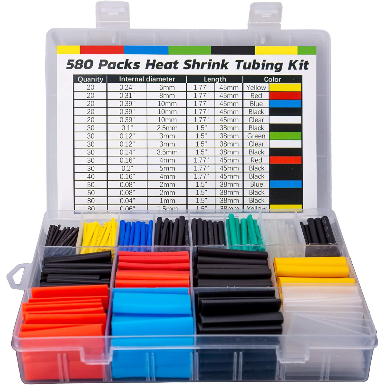 Kit de tubos termorretráctiles de 580/560 piezas Material EVA en 6 colores 11 tamaños - Ideal para aislamiento, reparaciones y conexión de cables: Otros