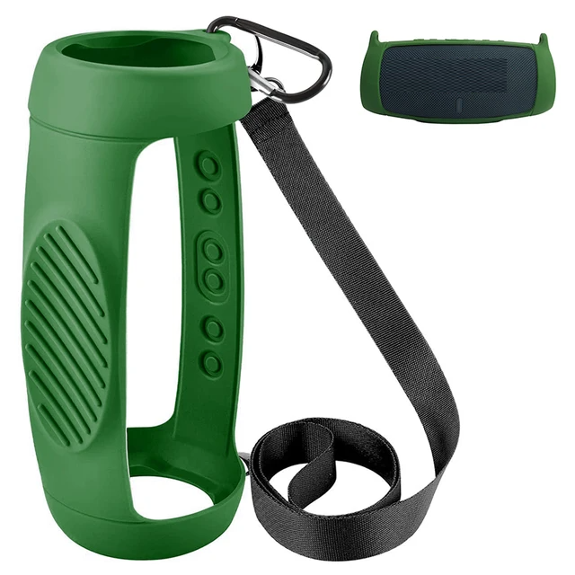 Siliconen hoes voor JBL Charge 5 Bluetooth-luidspreker, reisdraagbescherming met schouderriem en karabijnhaak: Roze