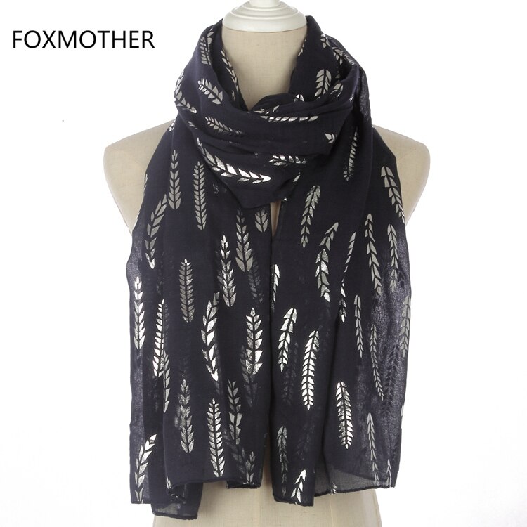 Foxmother fasjonable kvinner rosa hvit grå gul hveteblomst bronzing folie sliver skjerf til damer: Marineblå