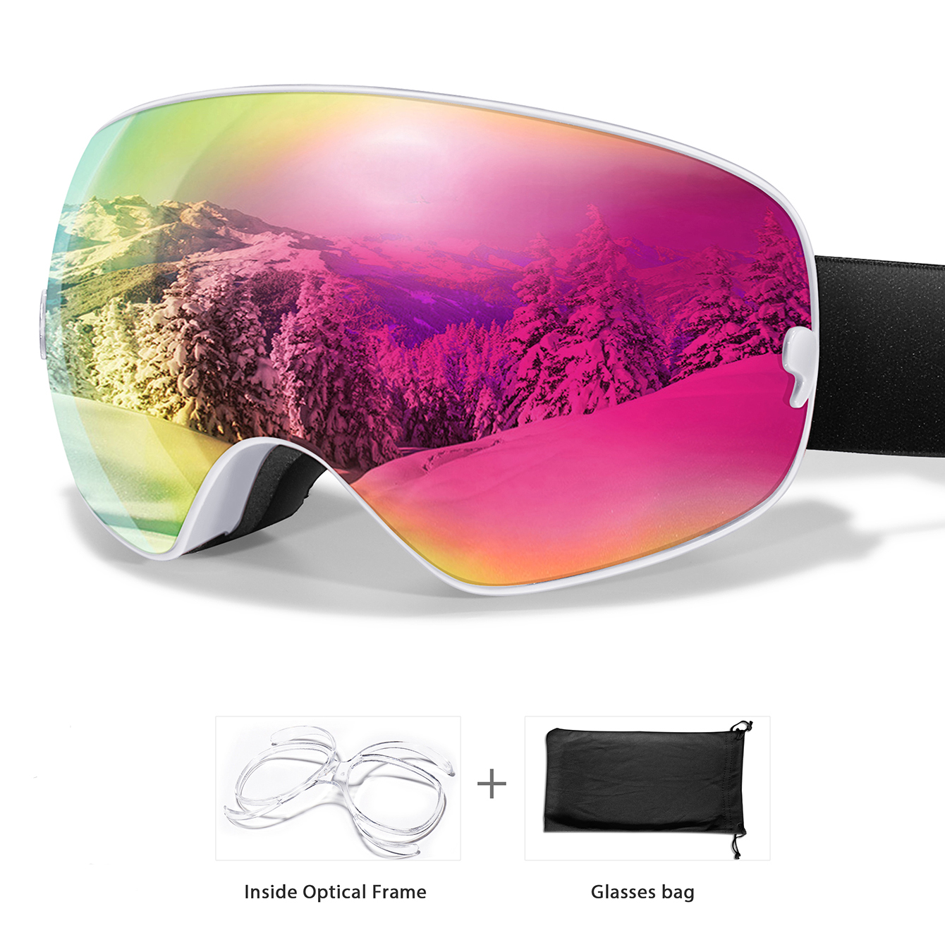 Winter Outdoor SKI Goggles Men And Women Teen, Free Optical Frame and Bag, UV400 Anti-Fog Snowboard Eyewear, Charistmas
