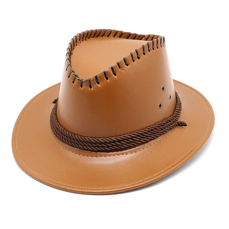 Men Cowboy Hat Western Style Cap For Male Artificial Leather Jazz Glossy Cool Boy Outdoor 56-58cm NZ0032: Khaki