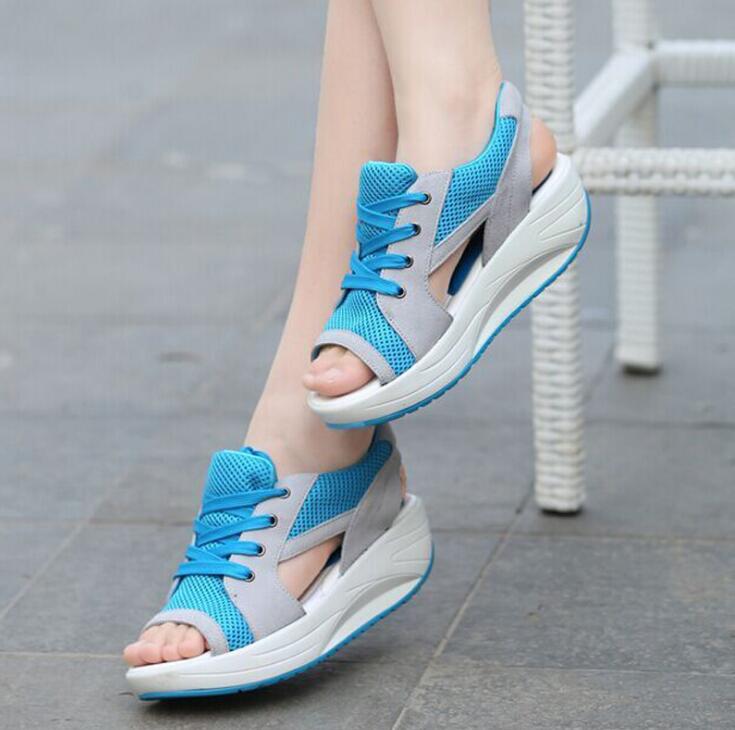 XDA women sandales sandalias Summer fish head sandals Women's shoes slope with platform muffin sandals