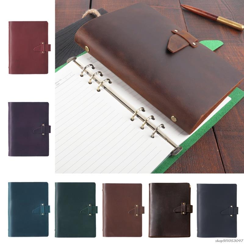 A5 Leather Journal Notepad Closure 6 Ring Binder Personal Diary Loose Leaf Notebook Travel Business for Adult Teen