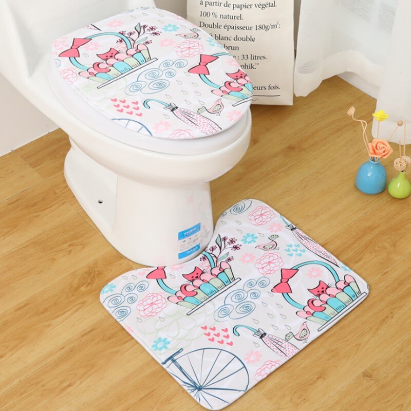 2 unids/set estilo de dibujos animados inodoro cubierta en forma de U-Mat de asiento de inodoro lavadora alfombra: Fox