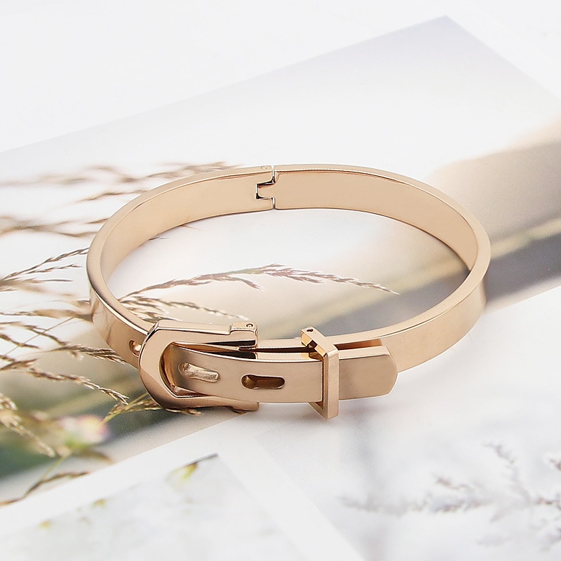 Pulsera de acero inoxidable de para mujer, brazalete con patrón, joyería fina,