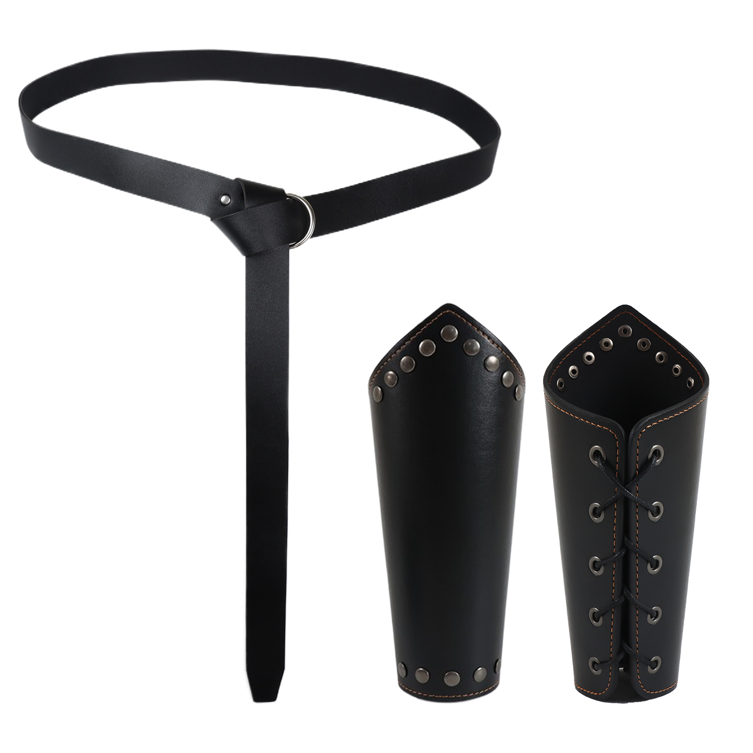 Medieval Black PU Leather Shoulder Set Retro Viking Warrior Style Belt Arm Guard Cosplay Props: Brown