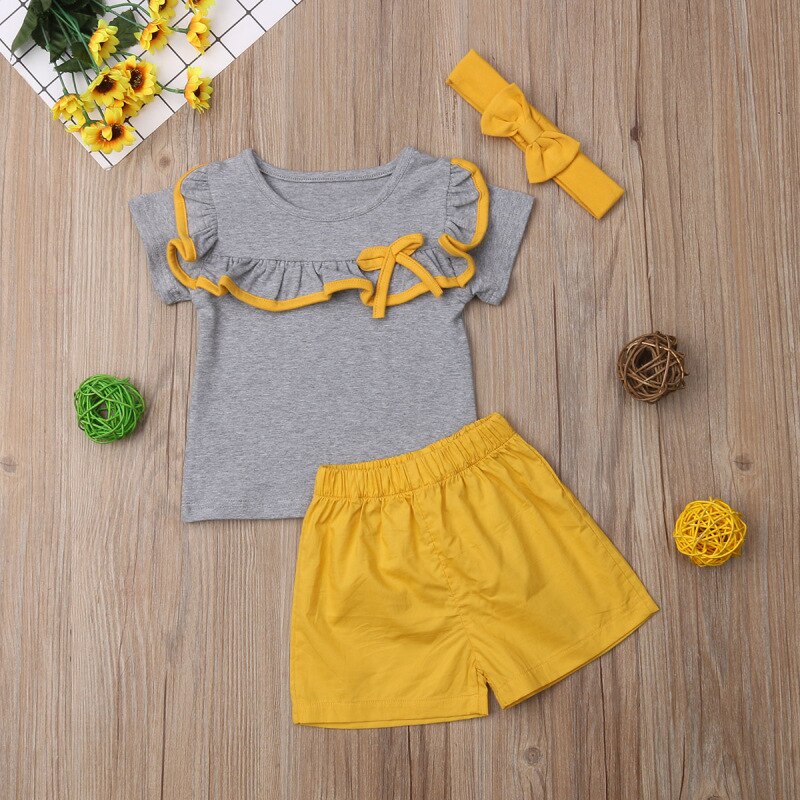 Sommarsyskon matchande kläder nyfödd lillasyster bror set kortärmad t-shirt &gula shorts tvillingkläder  a0145: Flickor / 9m
