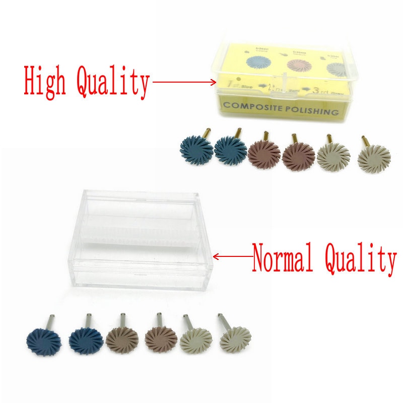 6 unids/set resina Dental compuesta pulido Kit disco espiral Flex cepillo fresas 3 colores mezclados