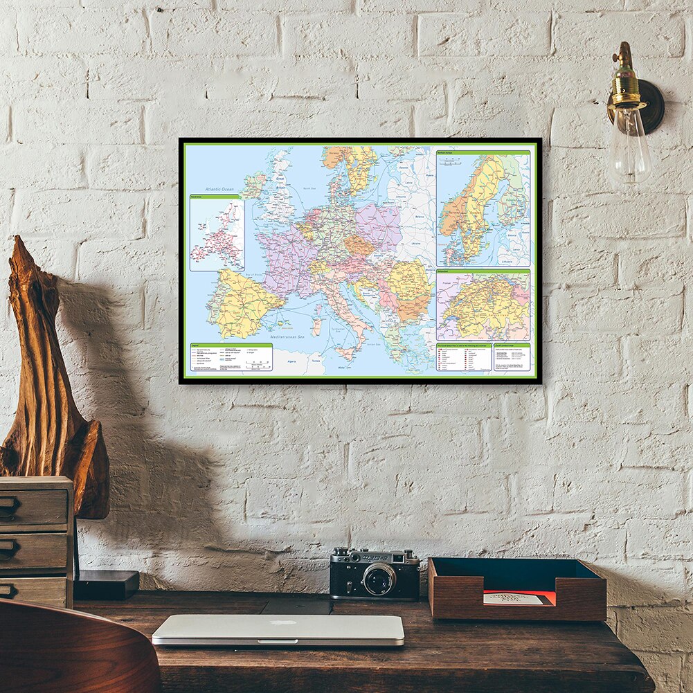 84*59cm The Europe Political Map with Traffic Route Wall Art Poster Canvas Painting Classroom Home Decoration School Supplies