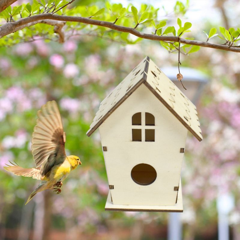 Wooden Bird House Nest DIY Handmade Crafts Decorative Simulated Box for Bluebird Outdoor Birdhouse Home Garden Decor C42