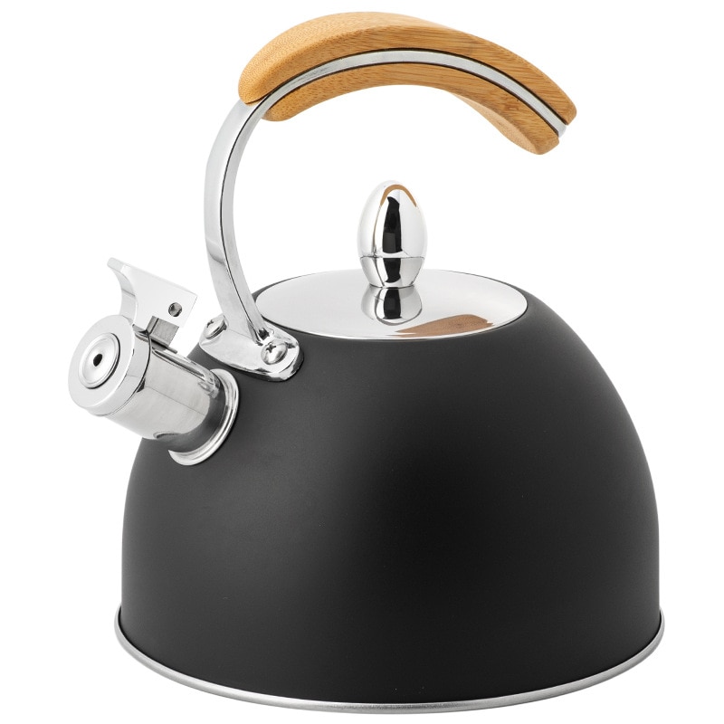 Black Whistle Kettle Wooden Handle Stainless Steel Water Boiling Kettle Gas Stovetop 3L Fluitketel Kitchen Utensils EB5SH: Default Title