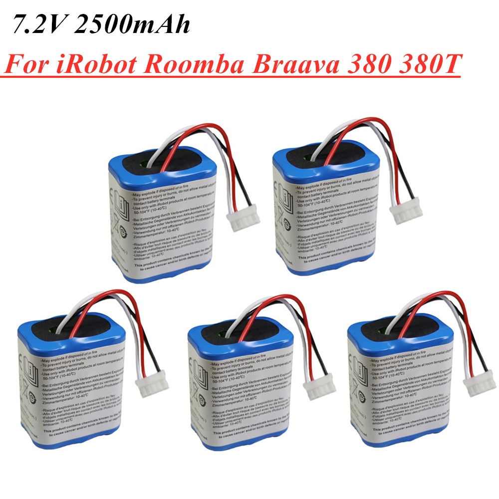 7.2v 2.5Ah 2500mAh Ni-MH Rechargeable Battery for iRobot Roomba Braava 380 380T Mint 5200c NiMH 2500mAh Battery 1pcs to 10pcs