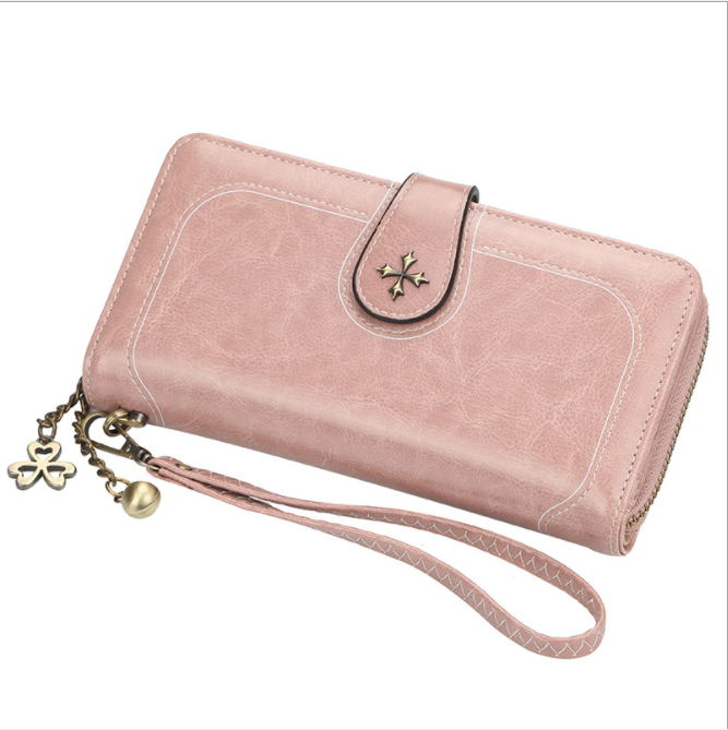 JOYHO Grote Capaciteit Vrouwen Clutch Split Leer Vrouwelijke Lange Portemonnee Vrouwen Rits Portemonnee Bloem Hardware Strap Hollow Out: Lotus Color