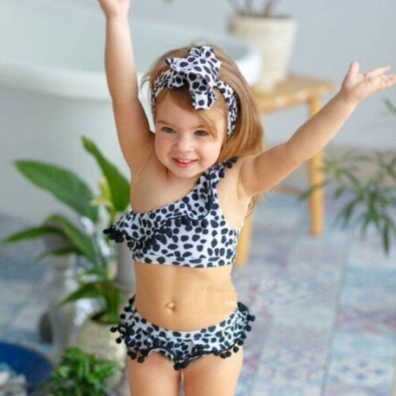Leopardprint børn piger badetøj sløjfe todelt bikini sæt sommer bade strand tøj