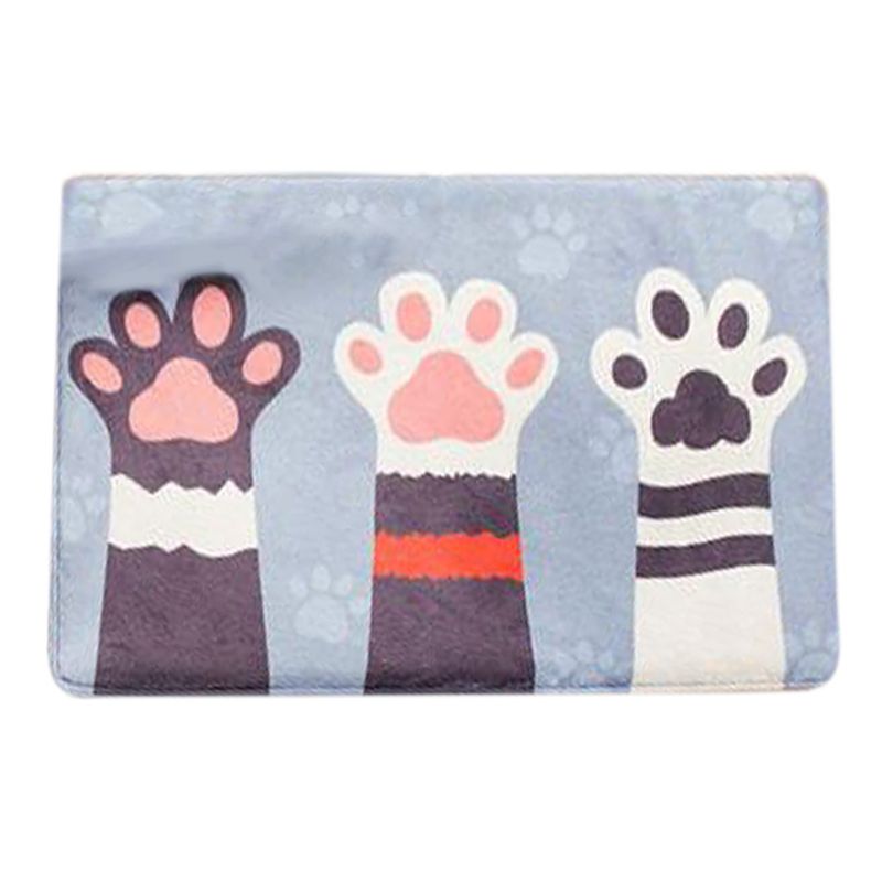 Rectangle Area Entrance Door Mat Cartoon Cat Paw Fish Print Non-Slip Sponge Floor Carpet Flannel Absorbent Bath Rug: A-1
