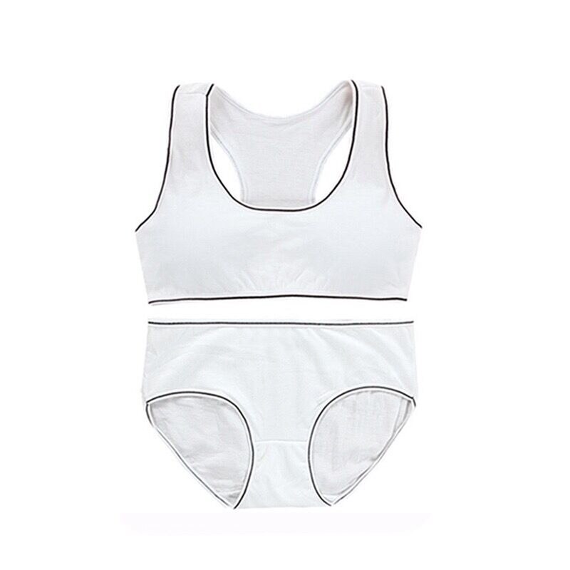 Young Girls Bra Teens Girl Underwear Puberty Student Sriped Training Bra Underwear Set: WHITE