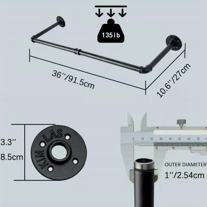 Wandmontage Kleding Rail, Afneembare Kledingrek Industriële Pijp Kledingrek Muur Hanger Voor Kleding Opslag