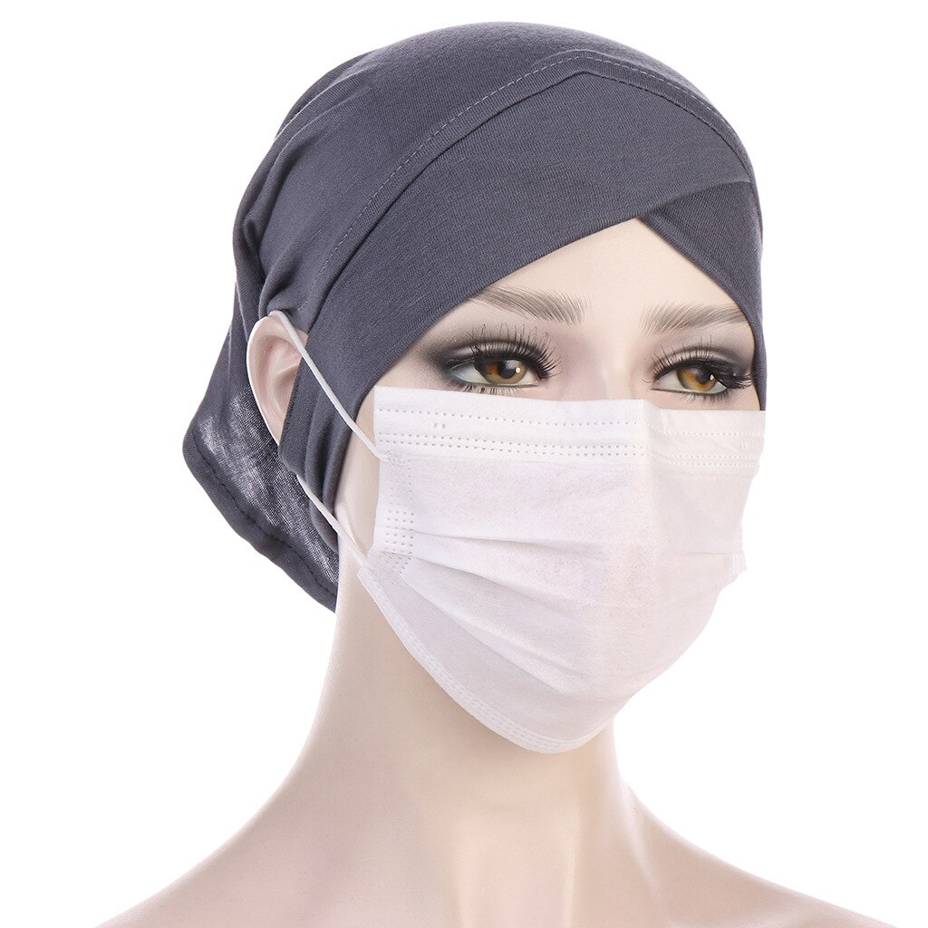 Turban torsadé intérieur Hijabs pour femmes musulmanes, couvre-chef croisé avec trous pour les oreilles, vêtements ethniques, casquette, masque, enveloppe de tête pour dames islamiques: grey