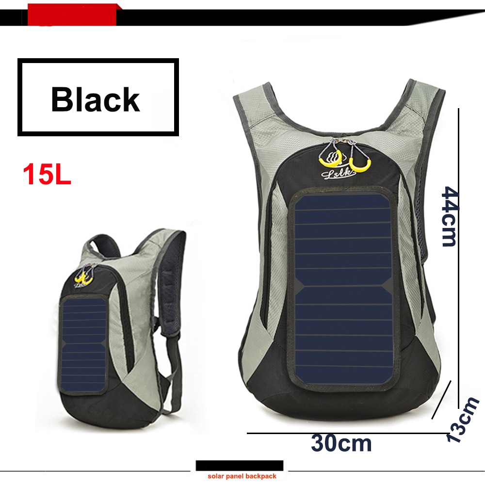 Xinpuguang 6W 6V USB Panel Solar mochila Banco de energía de batería cargador para Smartphone al aire libre Camping escalada de viajes de senderismo: black 15L