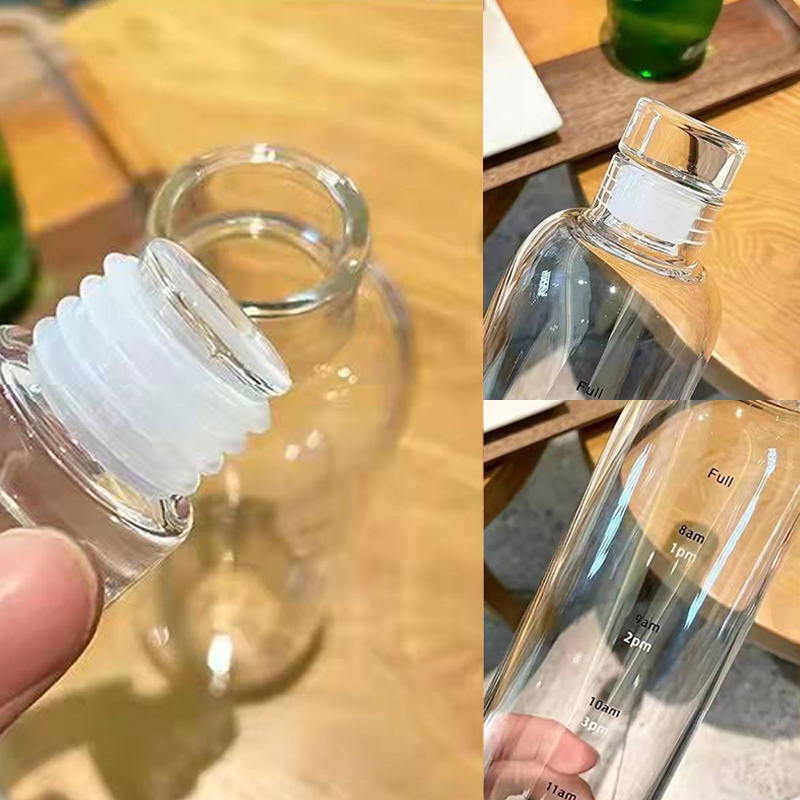 Bottiglia di vetro di grande capacità 550ml con coperchio marcatore di tempo per bevande d'acqua regalo di compleanno semplice tazza di succo di latte trasparente