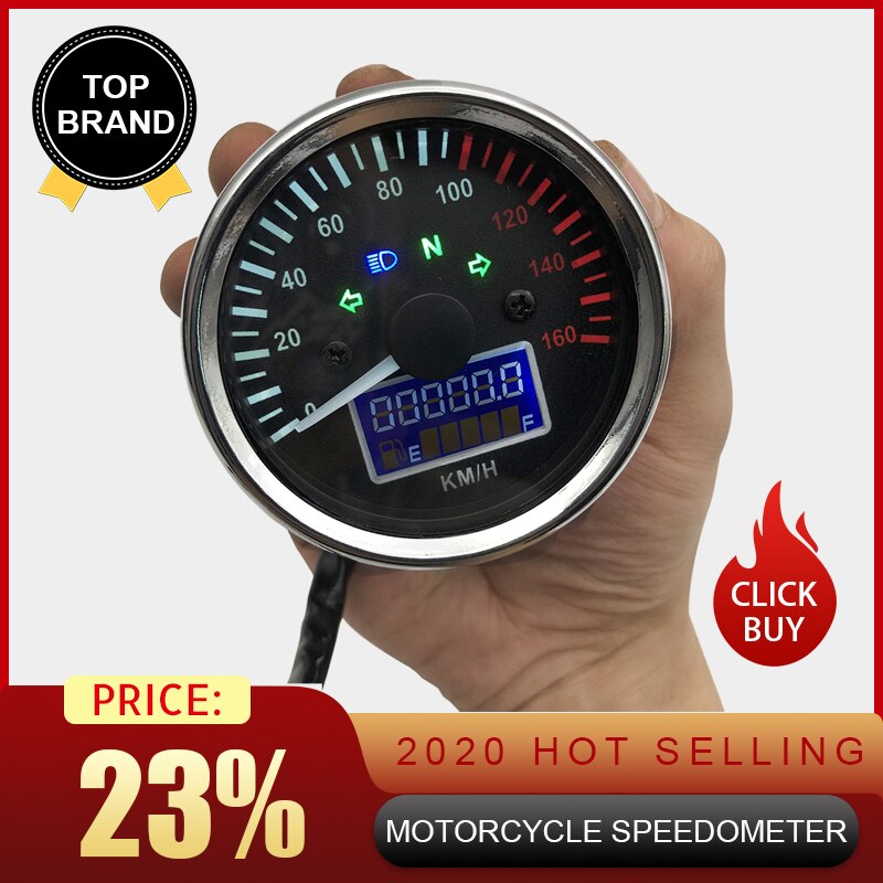 Universal 12V Motorcycle Speedometer LED Digital Tachometer Liquaid Crystal Instrument Gauge Odometer with Fuel meter Indicator