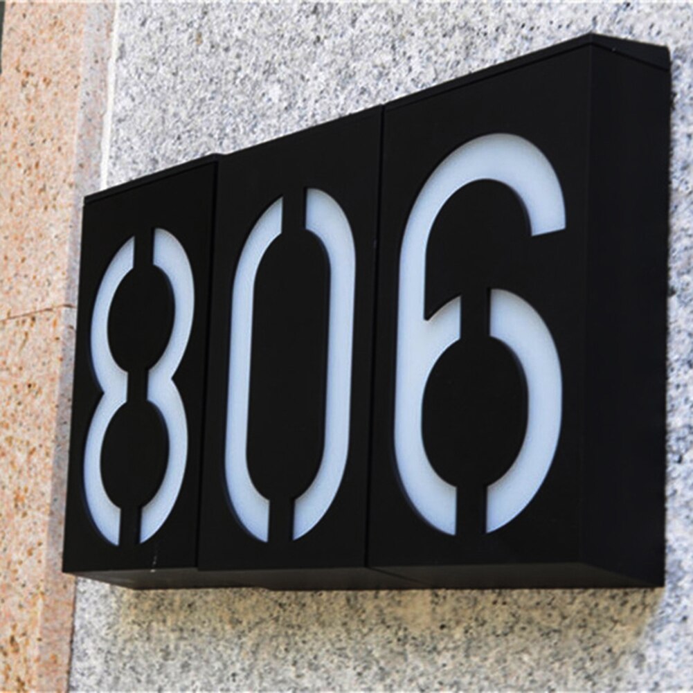 Solar Powered 0-9 LED Light House Address Number Street Road Doorplate Wall Lamp