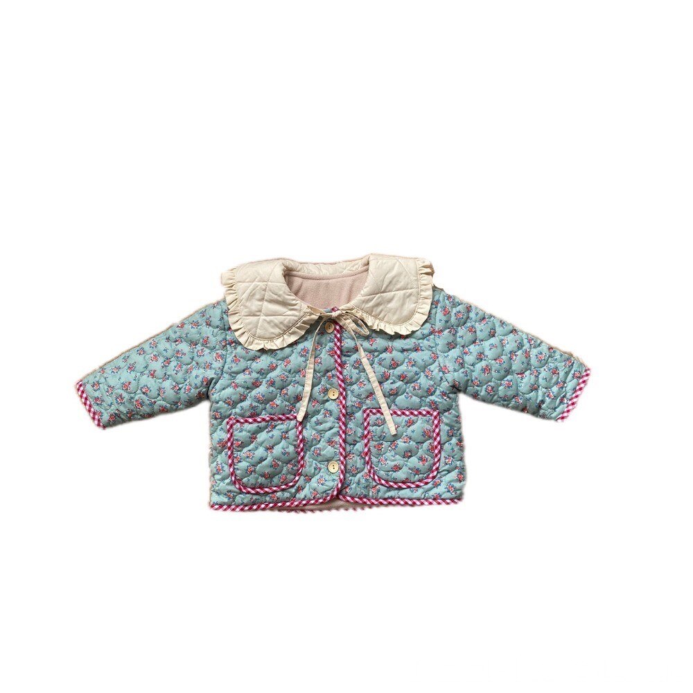 Girls Lovely Warm Thicken Floral Coats 2022 Winter Children&#39;s Girls Big Turn--Down Collar Cotton--Padded Floral Jackets 1-6Y