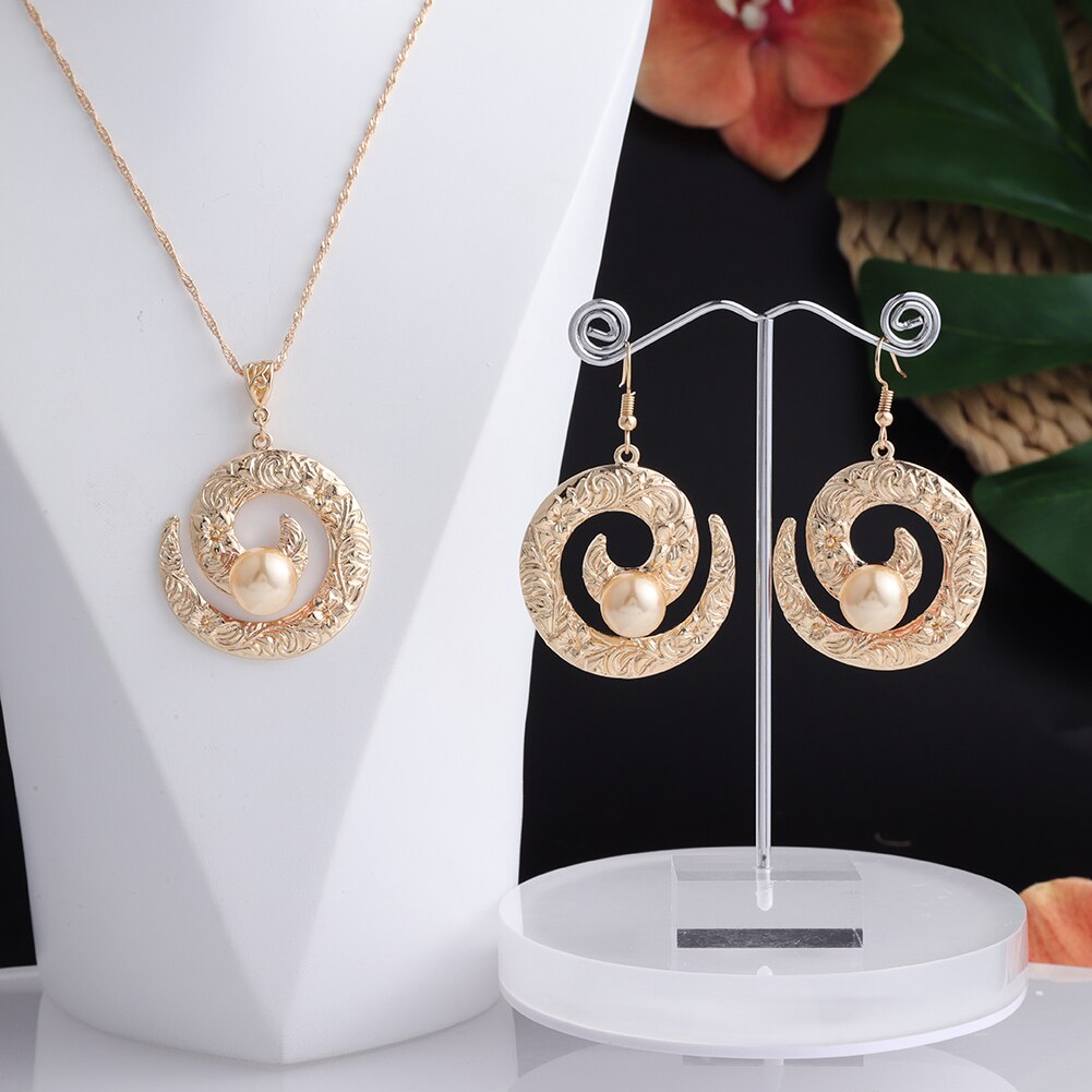 Cring Coco Earrings Necklace Set Hawaiian Polynesian Samoa Gold Colorful Pearl Pendant Necklace Jewelry Set for Women Girls: ZH0539GOYE