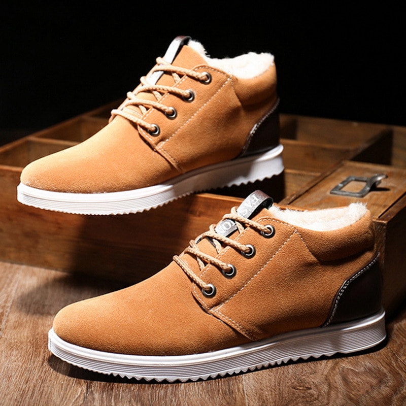 Vinter sko for menn semsket skinn menn ankelstøvletter menn snøstøvler rund tå med pels holde varmen menn fottøy snøre fritidssko